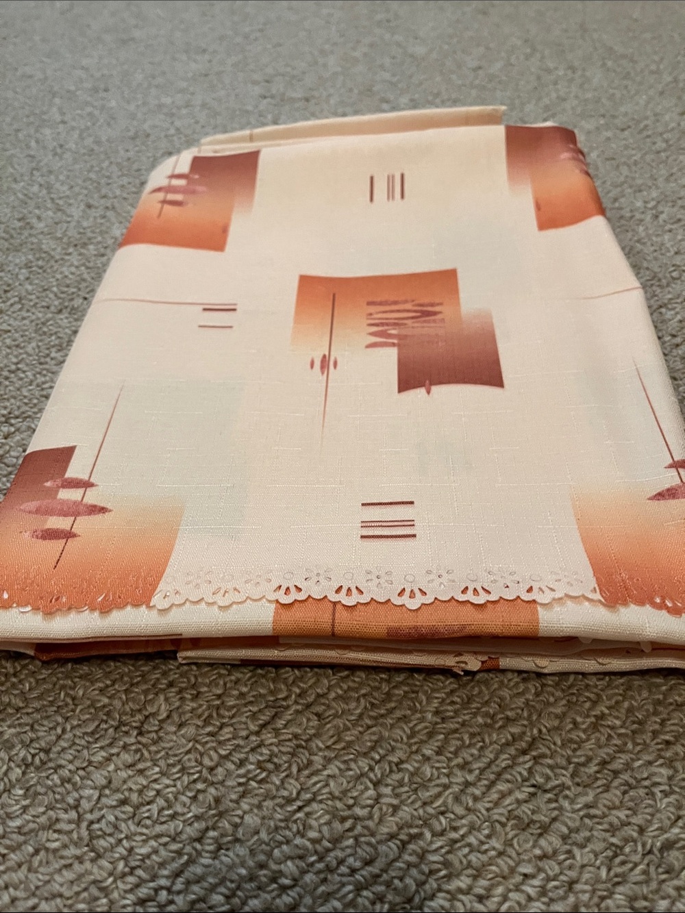 Printed Peach & Cream Polish Handmade Tablecloth with Decorative Edge